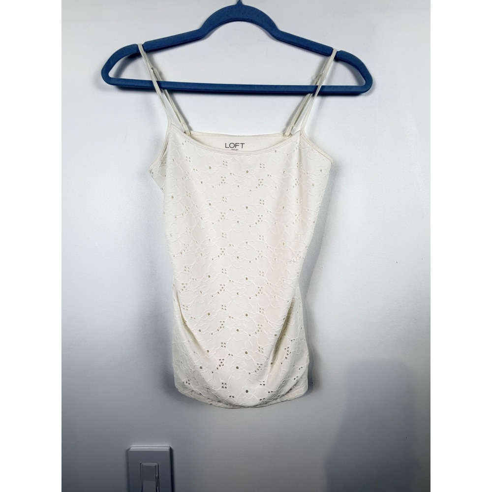 Loft Outlet Womens‎ XS Ivory Eyelet Lace Front Camisole Spaghetti Strap Tank Top